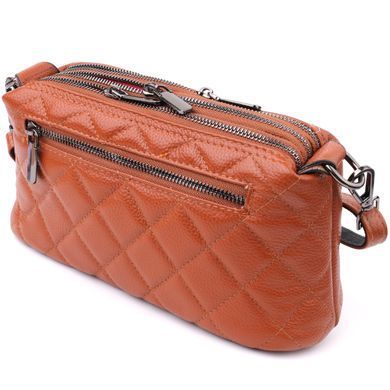 Жіноча сумка прошита модними ромбами з натуральної шкіри Vintage sale_15143 Рудий