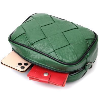 Цікава шкіряна сумка з плетіннями для стильних жінок Vintage 22410 Зелена