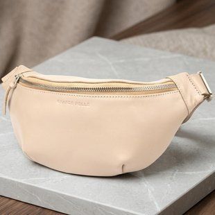 Практична шкіряна сумка на пояс GRANDE PELLE 11357 Бежевий