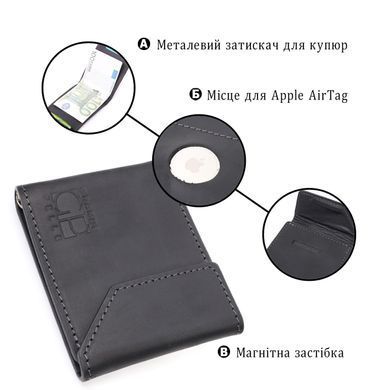 Компактный кожаный зажим для денег с держателем для Apple AirTag GRANDE PELLE 11617 Черный