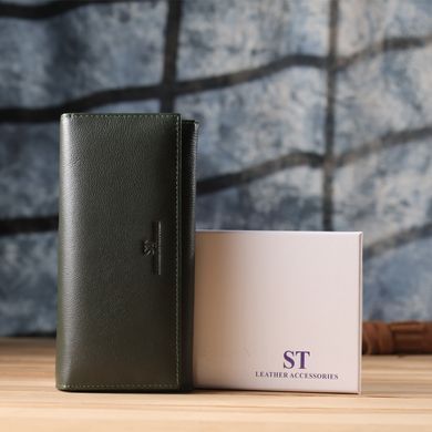 Горизонтальный кошелек у два сложения из натуральной кожи ST Leather 23067 Зеленый