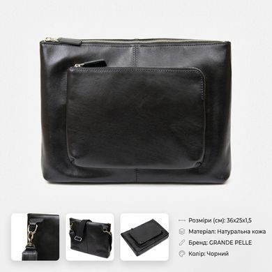 Шкіряна чоловіча сумка для ноутбука GRANDE PELLE 11437 Чорний