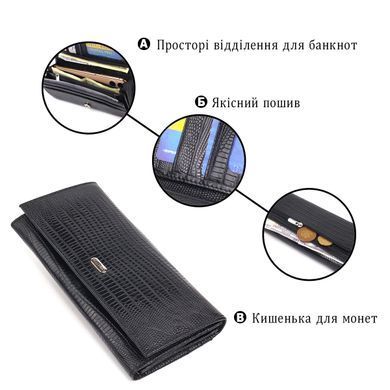 Відмінний фактурний горизонтальний жіночий гаманець з натуральної шкіри CANPELLINI 21653 Чорний