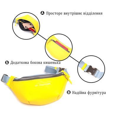 Патріотична шкіряна сумка-бананка комбі двох кольорів Серце GRANDE PELLE 16760 Жовто-блакитна