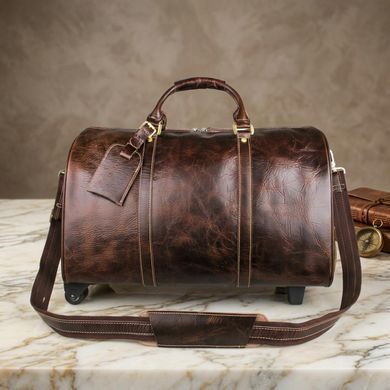 Кожаная дорожная сумка на колесах для путешествий и командировок Vintage 14254 Коричневая