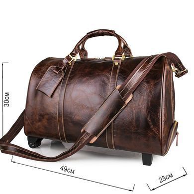 Кожаная дорожная сумка на колесах для путешествий и командировок Vintage 14254 Коричневая