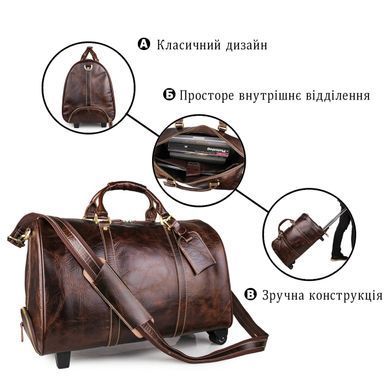 Кожаная дорожная сумка на колесах для путешествий и командировок Vintage 14254 Коричневая